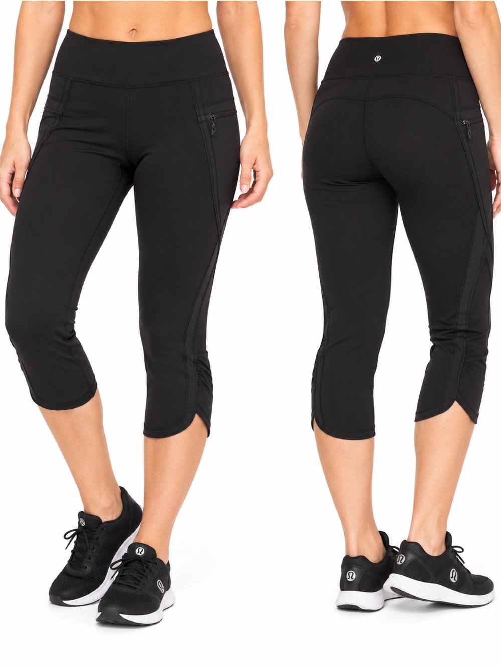 Lululemon Run Inspire Crop II Black Capri Leggings Size 6 Zip Pockets